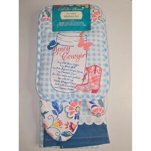 The Pioneer Woman Spicy Cowgirl 3 piece Kitchen Set Towel Oven Mitt Potholder